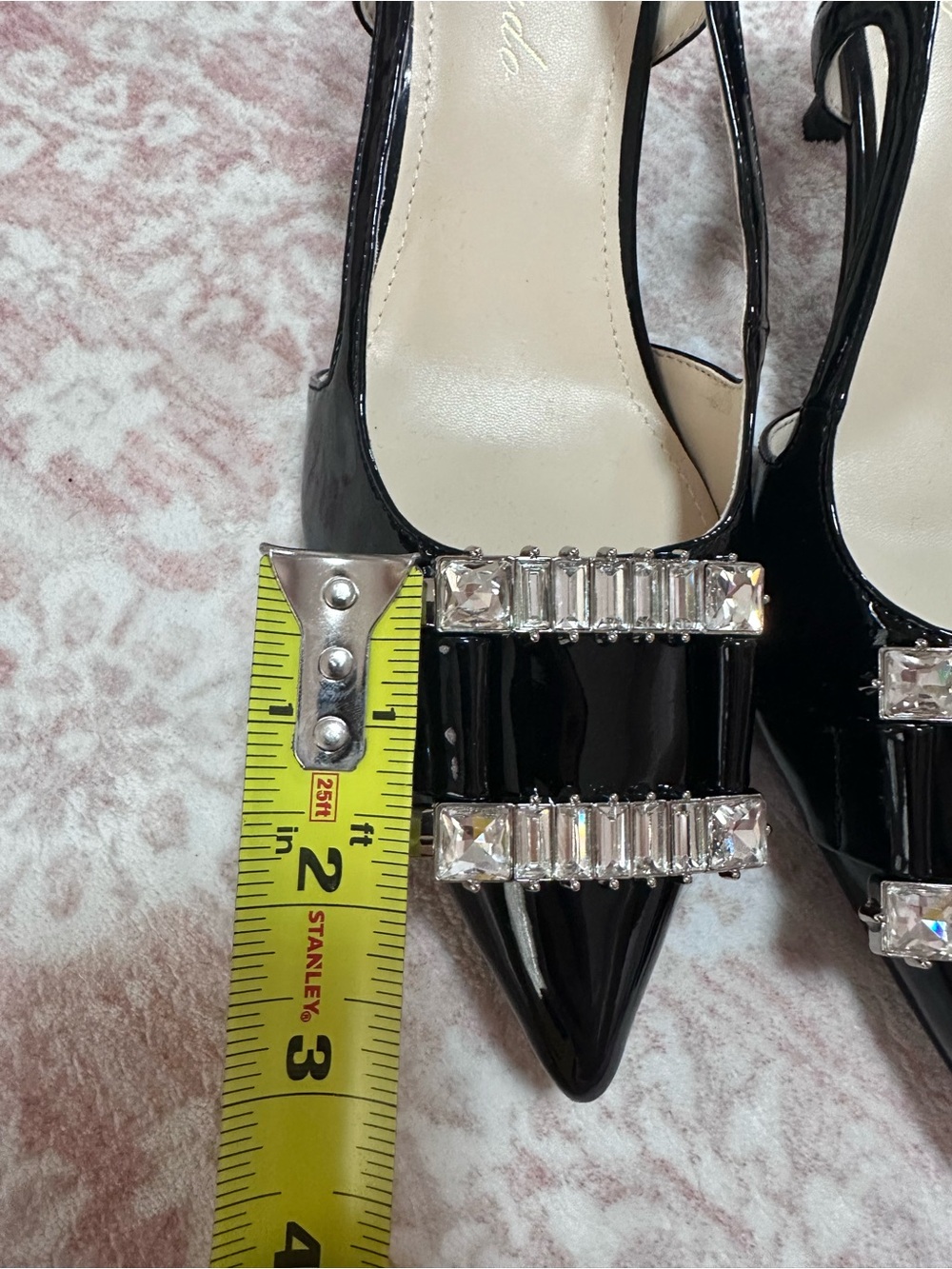 NEW 🖤 Crystal Buckle Patent Leather Slingback Pointed Heels - Picture 7 of 9